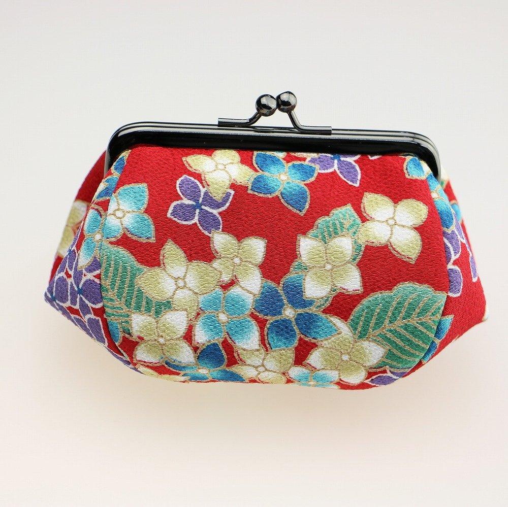 Watona Chirimen Cosmetic Wide Pouch, 10-12cm (Mini 3.5 Sun) (38, Hydrangea, Red)