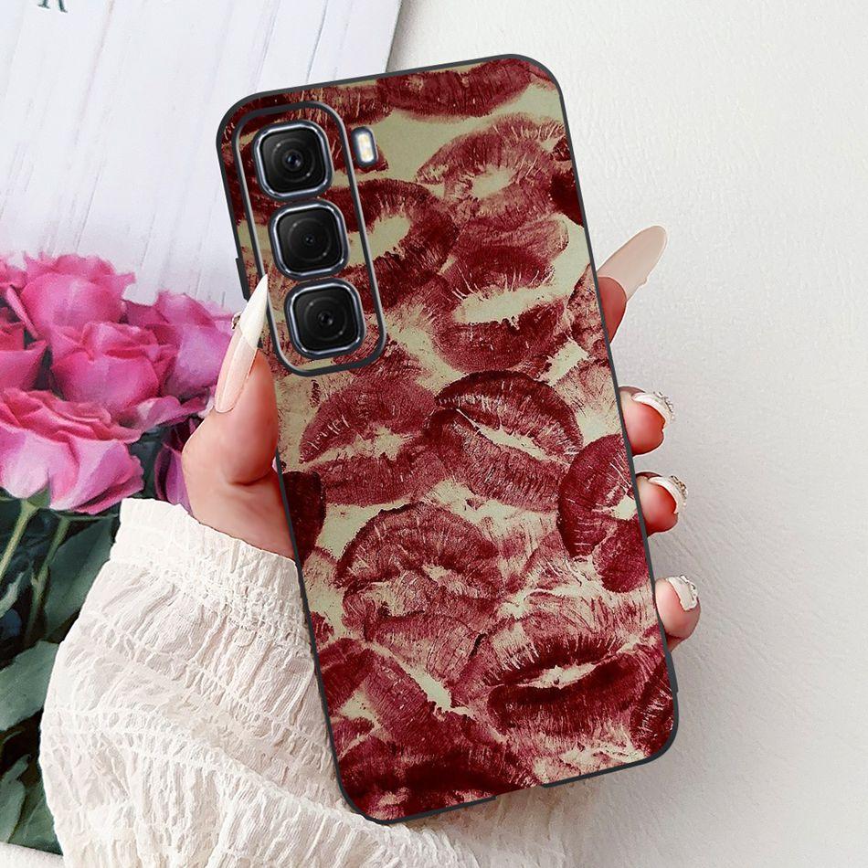 For Infinix Hot 50 4G Phone Case Hot 50 Pro+ 4G Hot50 Pro Elegant Floral Cat Pattern Black Silicone Soft TPU Cases