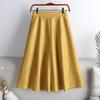 Qooth Women's Suede Fabric Midi Skirt Vintage Flared A-Line Skirt with Wide Hem for Autumn Winter QT2252