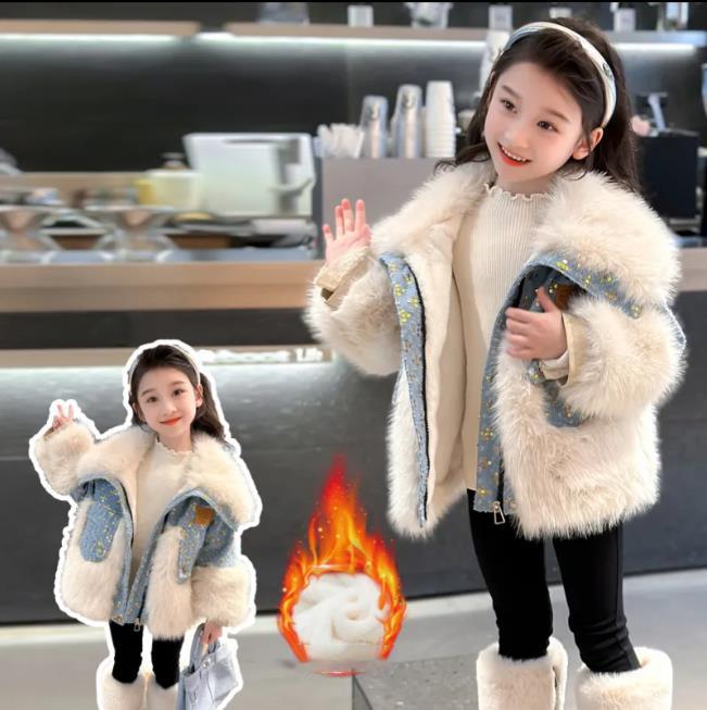 Winter Jacket Kids Girl Parkas Warm Faux Fur Coat For Girls Children Sequin Winter Clothes Soft Party Baby Girl Coats