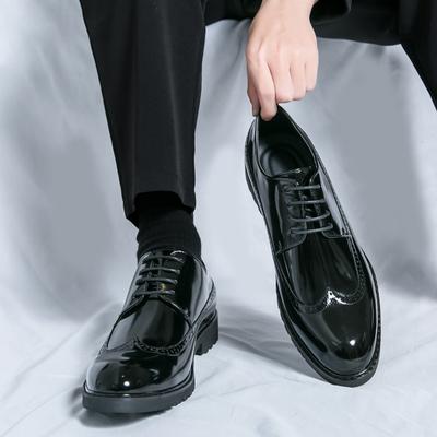 Foreign Trade Cheap Business Dress Leather Shoes Men's Glossy Brock Carved Lace-up Glossy Large Size Leather Shoes