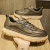 Men's shoes spring new trendy brand high-end brown men's board shoes casual shoes men's trend versatile platform leather shoes
