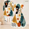 Women Plus Size Abstract Printed Two Piece Set Square Neck Short Sleeve Tie Waist Flared Dress And Long Sleeve Cardigan