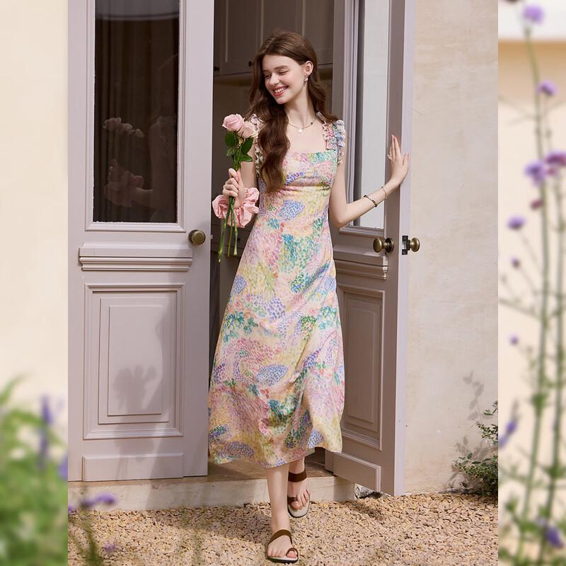 White Deer Language 2026 New Women's Elegant Floral Camisole Maxi Dress
