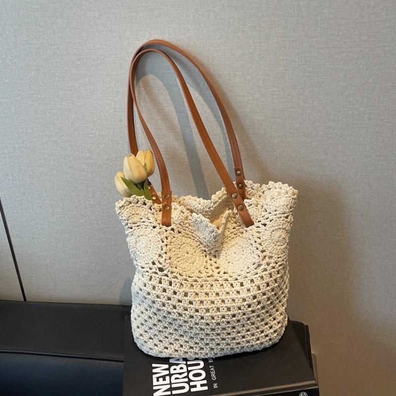 Large Capacity Knitted Bag Women's Summer New Woven Straw Bag Commuter Seaside Vacation Beach Bag