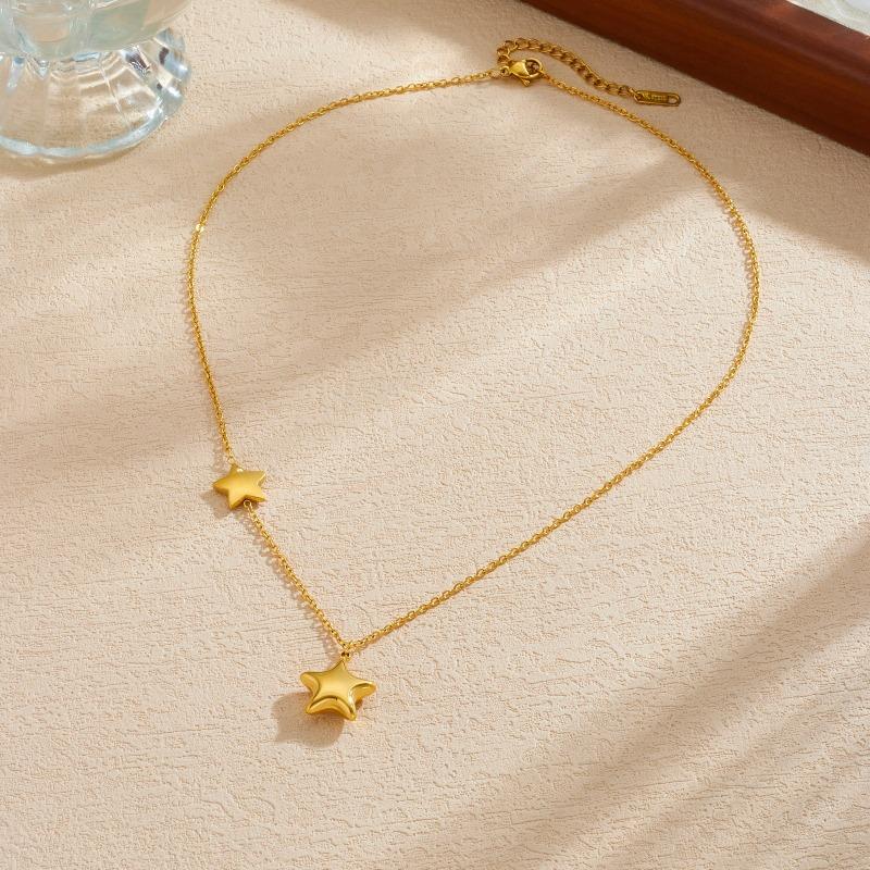 Gold Plated Stainless Steel Puffy Star Y-drop Necklace for Women золотой