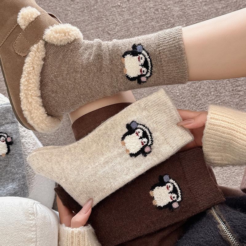 Mohair Winter and Autumn Mid-length Socks, Thick Socks, Headphones, Penguin Boneless Wool Socks, Children's