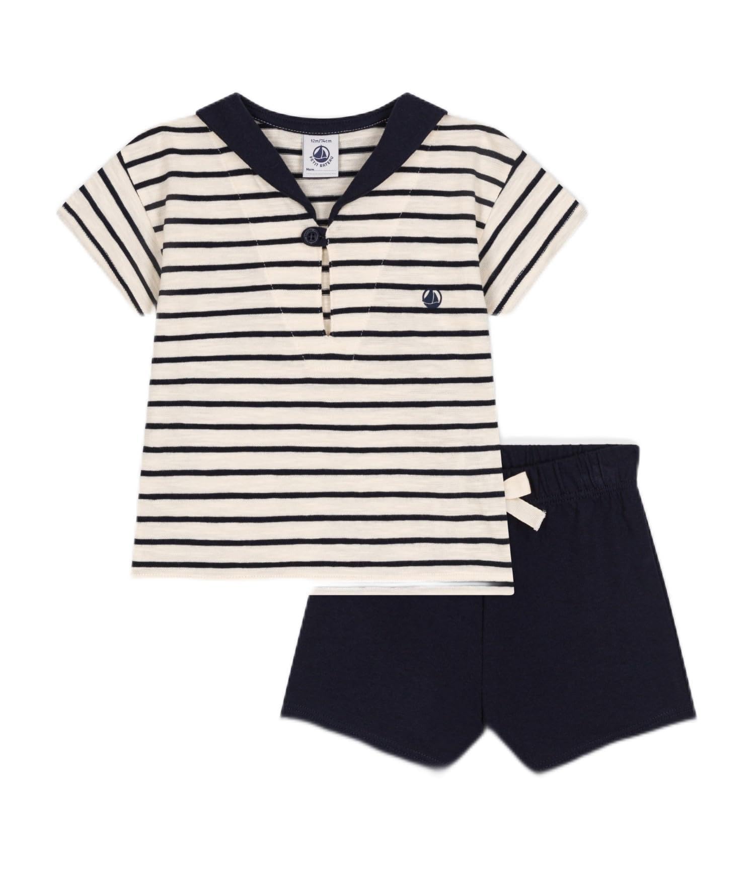 

Комплект из топа и шорт A09X0 молочный 18 месяцев 81 см [Petit Bateau] и белый/темно-синий