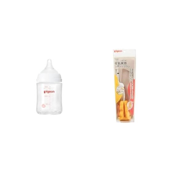Pigeon Breastfeeding Experience Baby Bottle 160ml 0 Months~ Made of Heat-Resistant Glass + Pigeon Breast Milk Experience Sponge Brush [Set Purchase]