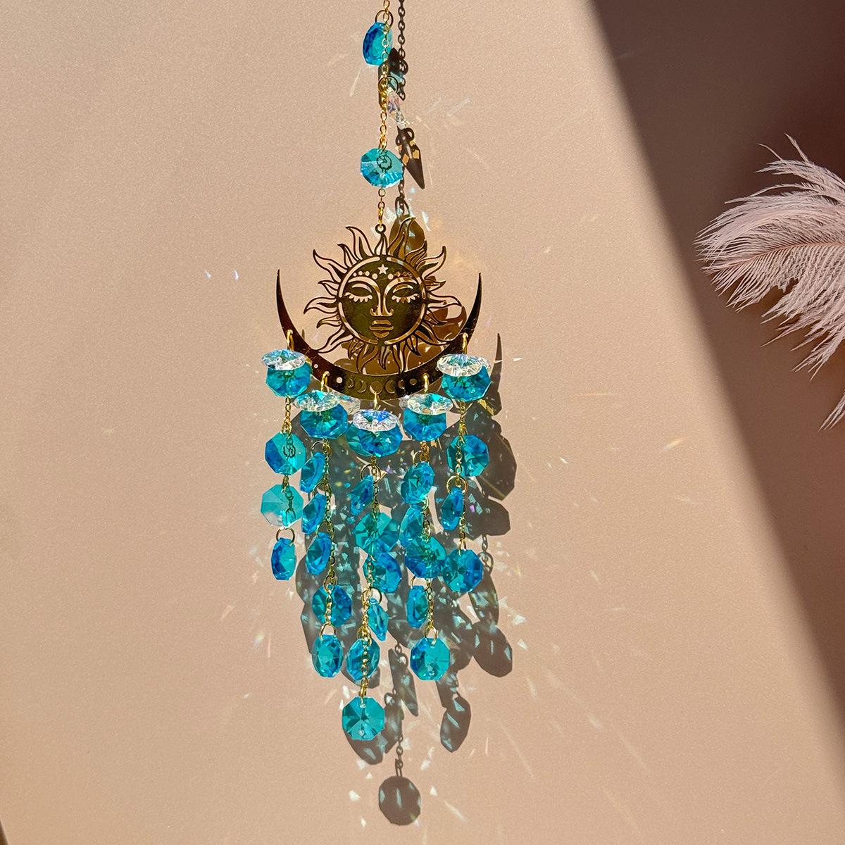 

1 шт. подвеска в виде звезды, луны, колокольчика, перекрещивающаяся эксклюзивная подвеска для украшения сада, ловец солнца синий