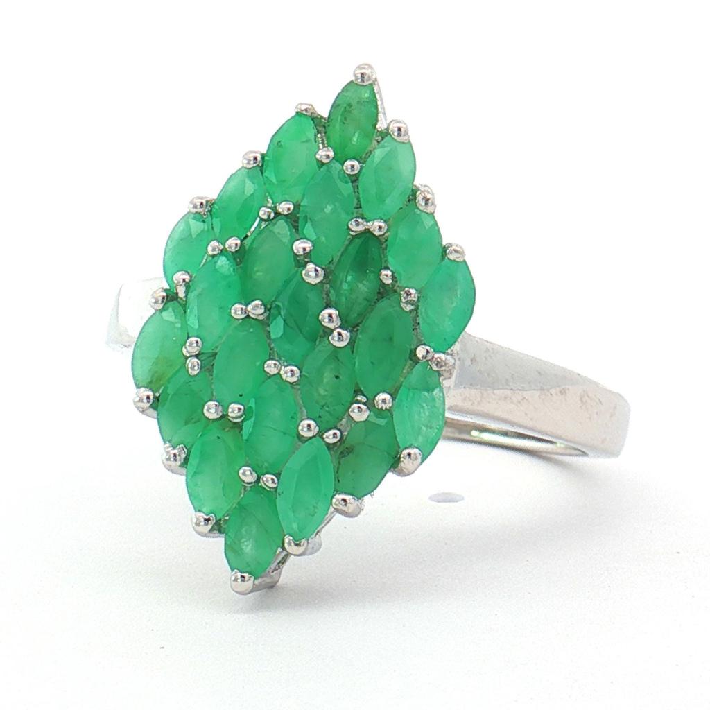 Emerald Marquise Ring, 925 Sterling Silver, Rhodium Plated Band, Stackable Wedding Ring
