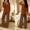 Women's Casual V-Neck Printed Pajama Set Loose Fit Sleepwear for Home