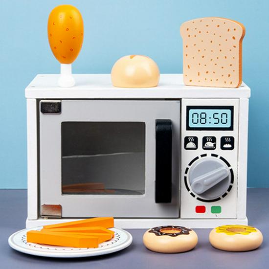 Деревянный игрушечный кухонный гарнитур: Ролевая микроволновка, хлебопечка и кофеварка, образовательная симуляция для детей