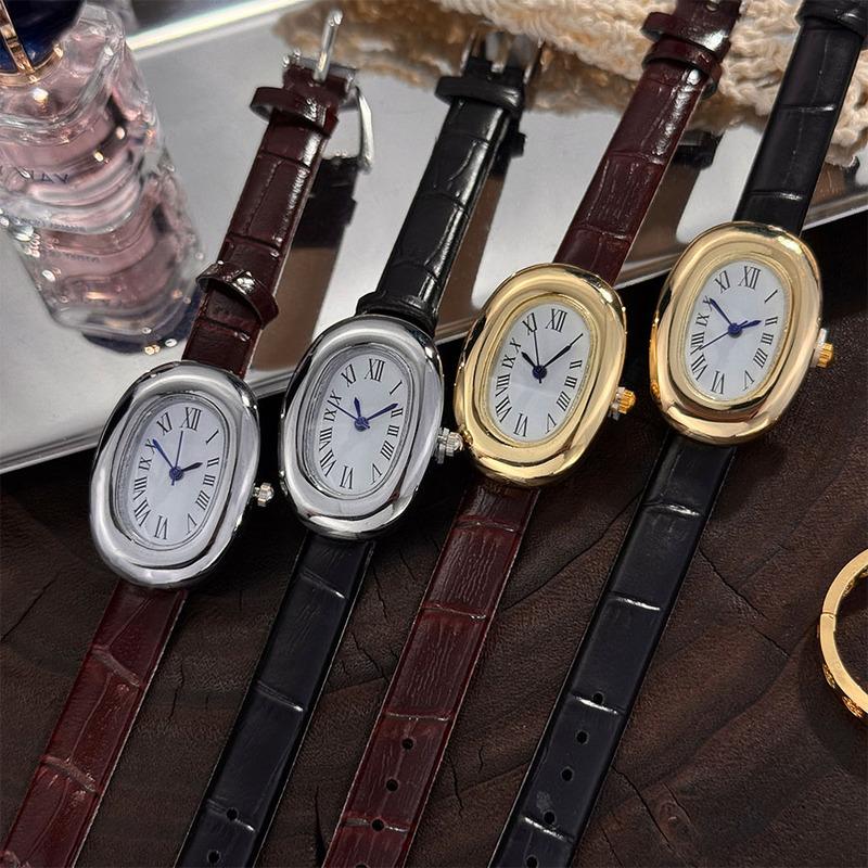 Ladies' New Oval Bathtub Egg-Shaped Belt Quartz Watch Elegant Miniature Vintage-Style Wristwatch Stylish Trendsetter