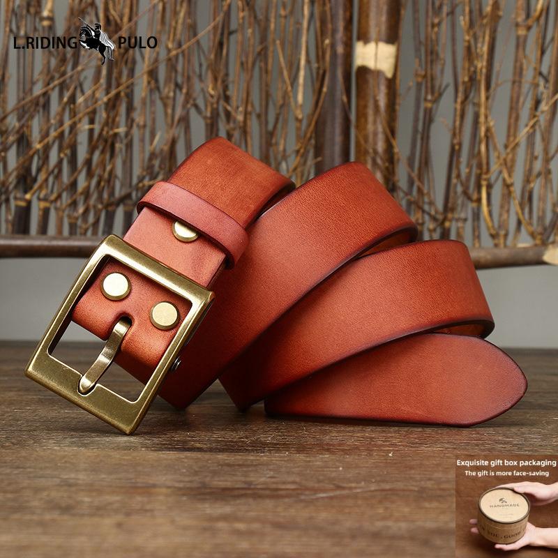 Thickened Genuine Leather Cowhide Belt Men's Genuine Leather Pin Buckle Retro Copper Buckle Casual All-match Belt