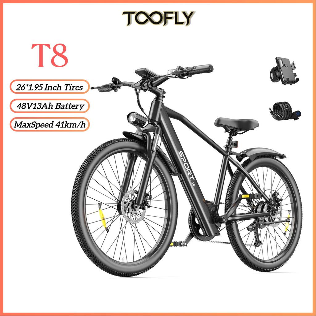 TOOFLY T8 Erwachsenen Elektrofahrrad Max. Geschwindigkeit 41 km/h 48V9.9Ah Akku Stadtwander E-Bike 26*1.95 Zoll Reifen Erwachsenen Elektrofahrrad