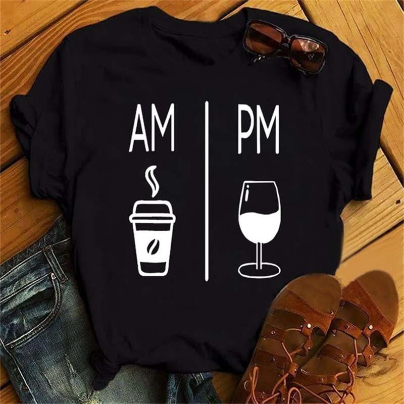 New Rose Gold Wine Glasses Tshirts Women Short-sleeve Tee Shirt Wine Glass Funny T Shirts 90s Ulzzang Female Black Tops Tees