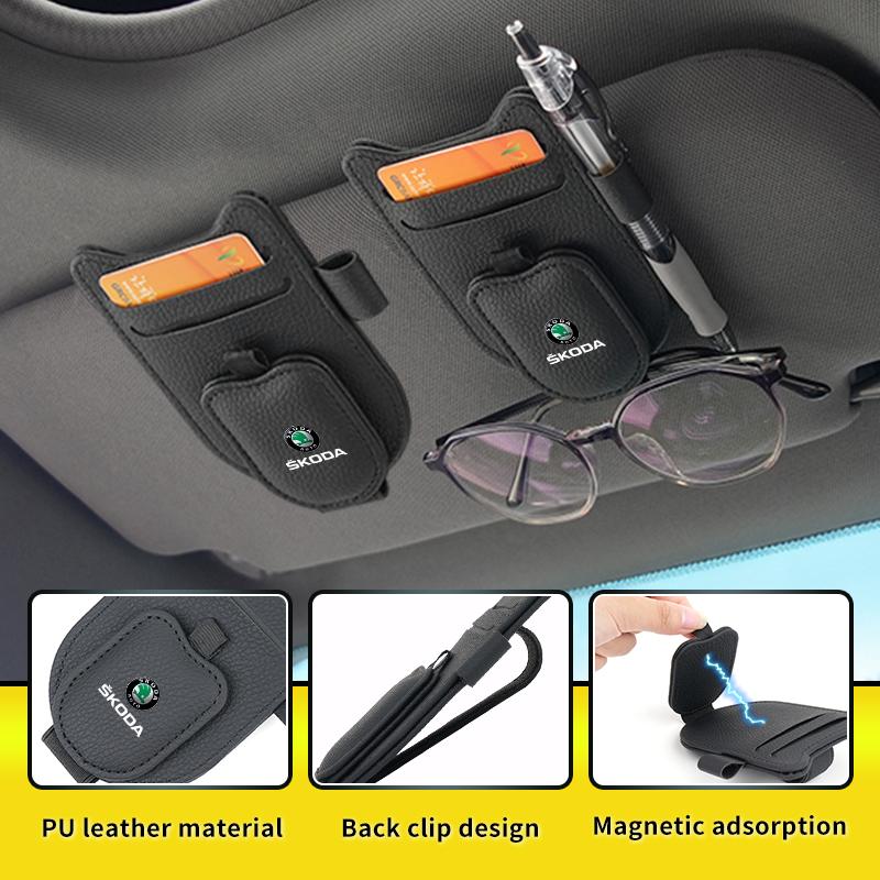Car Sun Visor Organizer Sunglass Holder Glasses Clip Accessories For Skoda Octavia Rapid Kodiaq Superb Derivative Karoq Fabia Ka BS2