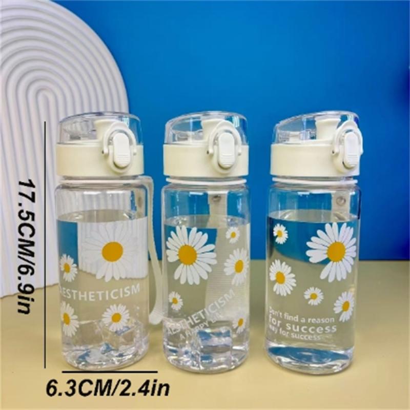 400ml Small Daisy Plastic Water Bottles Creative Drink Kawaii Sports Transparent Water Bottle with Portable Travel Tea Cup