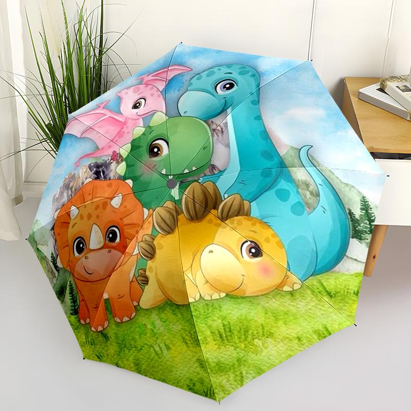 Cartoon Colorful Dinosaur Folding Umbrella Auto-Open Design 8 Iron Ribs Plastic Handle Foldable Sunshade Perfect Christmas Gifts