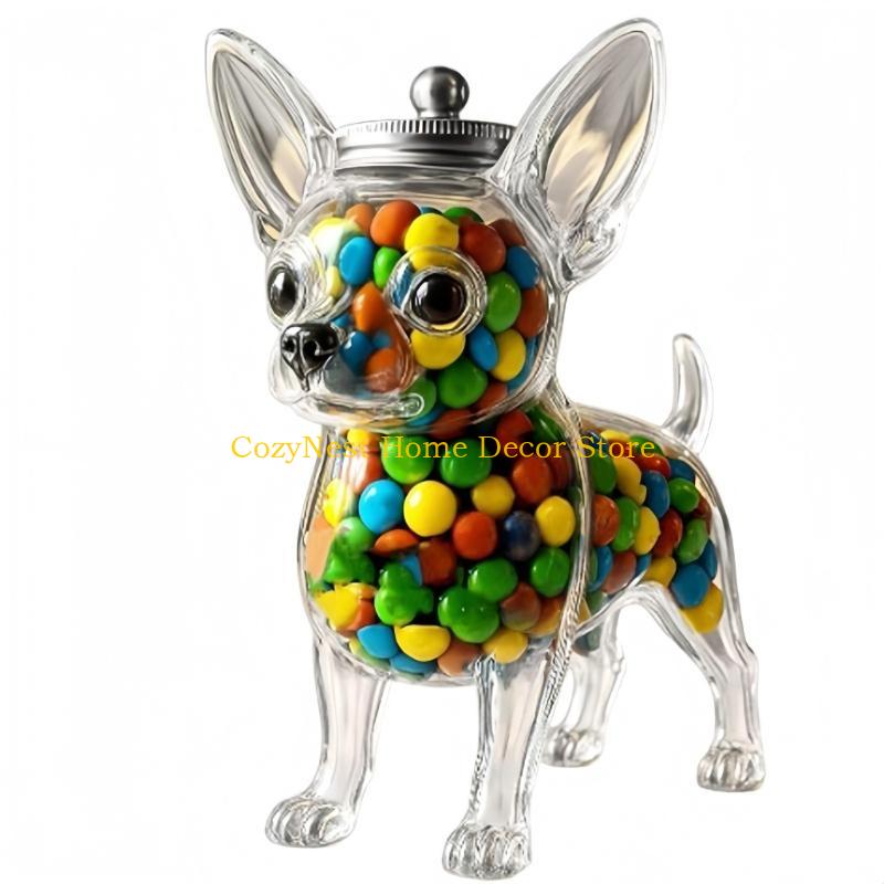 92MF Pet Themed Airtight Glass Cookie Jar Chihuahua Design Storage Container For Dog Treats Kitchen Counter Decors