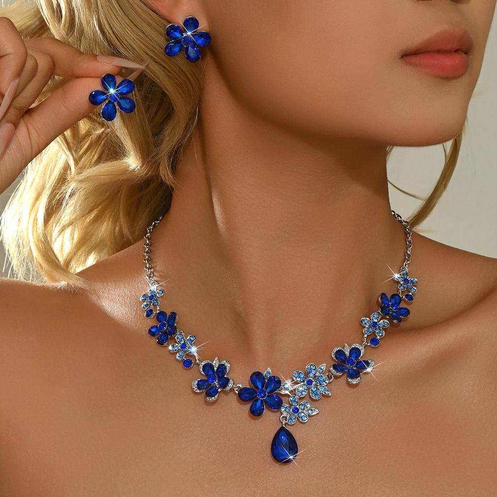 Exquisite commuting style flower droplet necklace earring set for workplace dating, women's gentle temperament accessories