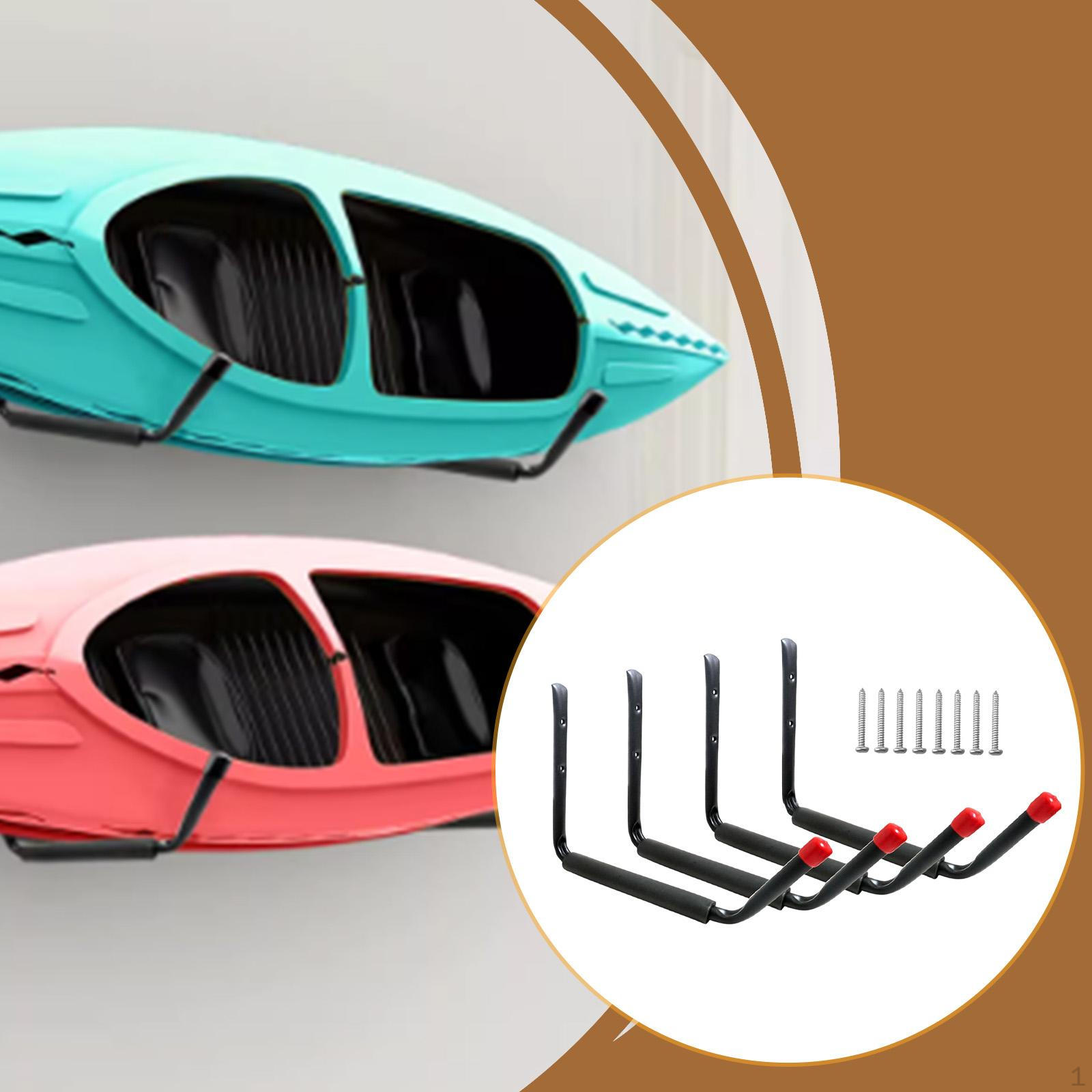 

4Pcs Garage Storage Hooks Heavy Duty Kayak Holder Wall Mount for Snowboards Bikes Red capped