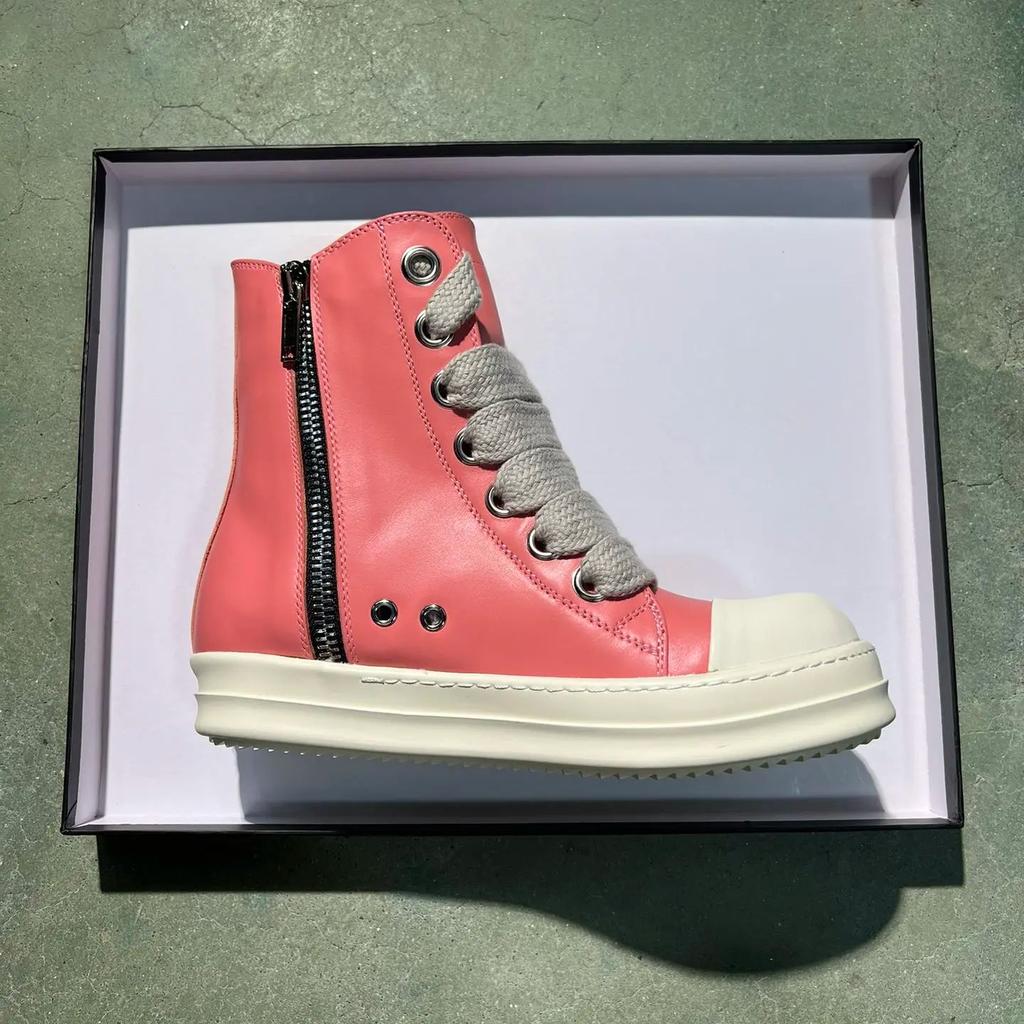 Designer Herrenschuhe Mode Pfirsichrosa Echtleder Damen High-Top Sneaker Luxus Dicke Schnürsenkel Reißverschluss-Design Damen Stiefeletten