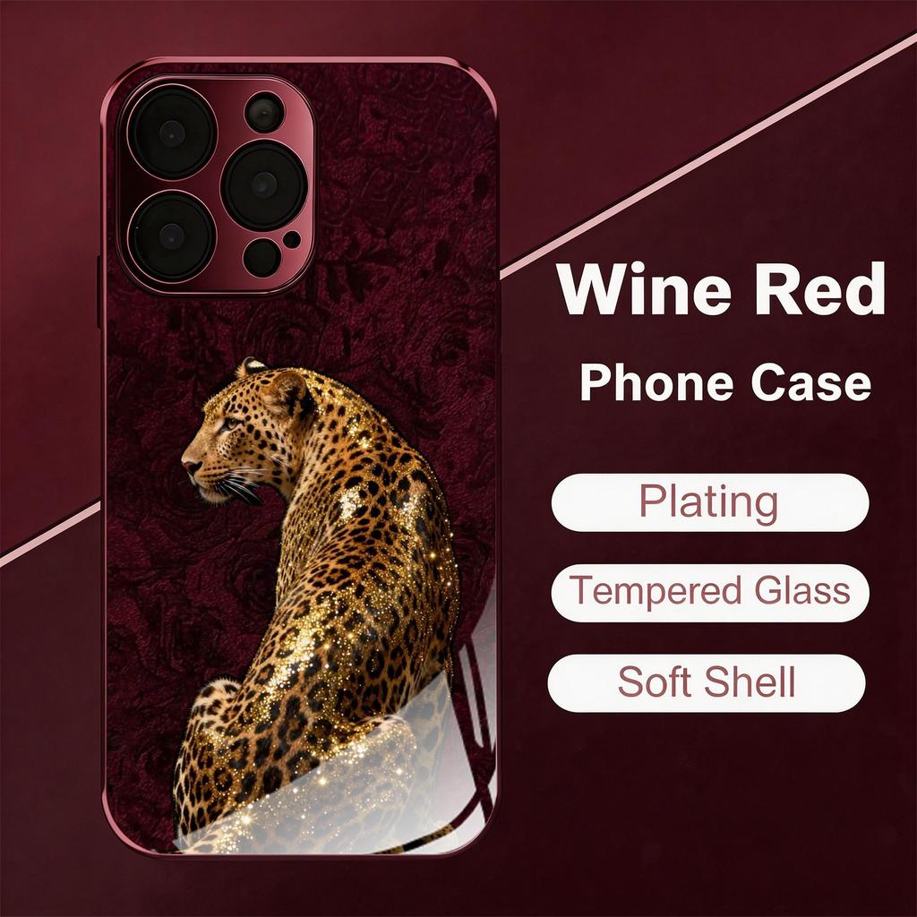 Leopardenmuster Weinrot Galvanisiertes Handygehäuse Geeignet für iphone 11 Pro Max 12 12 Mini 13 15 15 Promax 16 17 Promax.