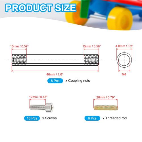 PATIKIL High Nut M4 40mm Round Coupling Nut Kit Threaded Connector Bar Hardware Lamp Model Furniture DIY Repair Parts Threaded Rod Socket
