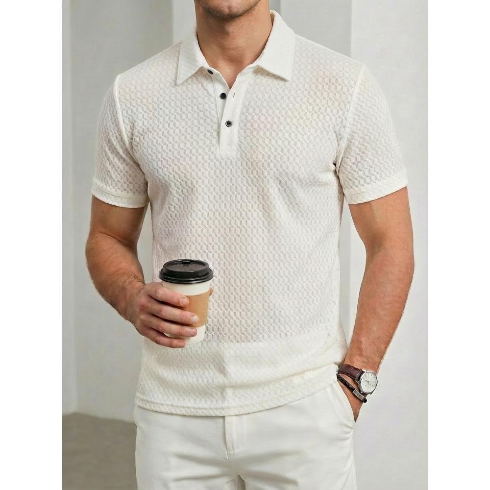 

Men s plain jacquard short-sleeved slim-fit polo shirt with a collar S белый