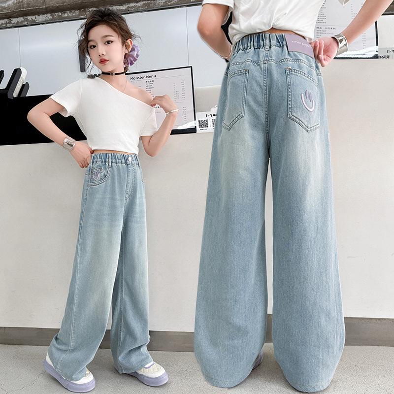 Summer Pants Thin Girls' Pants Summer Fashion Straight Leg Wide Leg Tencel Jeans