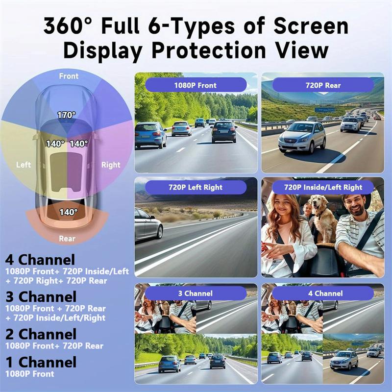 Car Driving Recorder 4 Channels Wifi GPS 1080P Front Left And Rear Night Vision Cycle Camera 24-Hour Parking Monitor