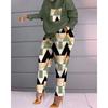 Women's Fashion Casual Spring Autumn Stripe Print Long Sleeve O-Neck Trousers Pants Suits