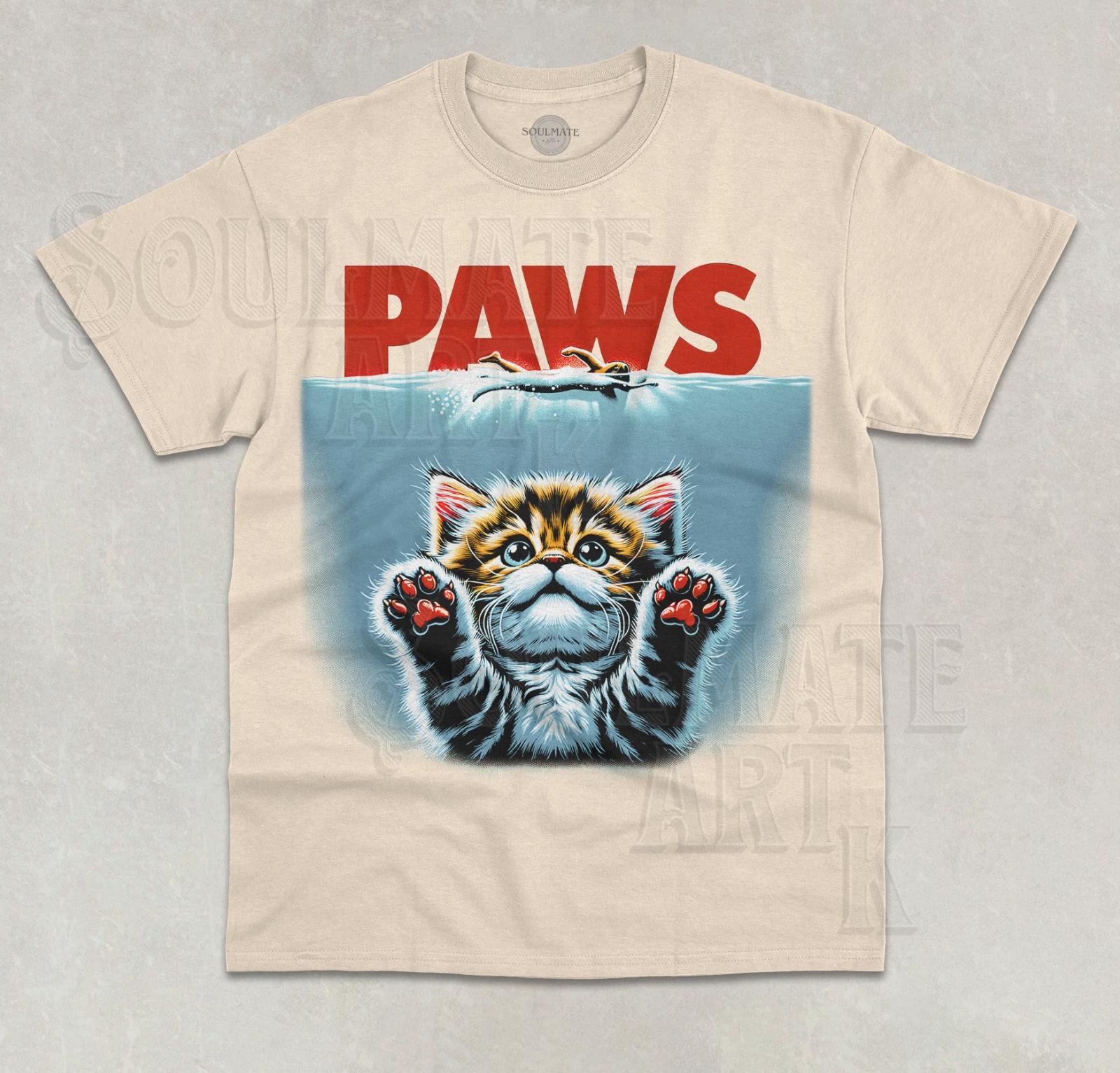 Paws Funny T-Shirt Kitten Cat Shark Lover Parody Meme Joke Graphic Unisex Shirt L
