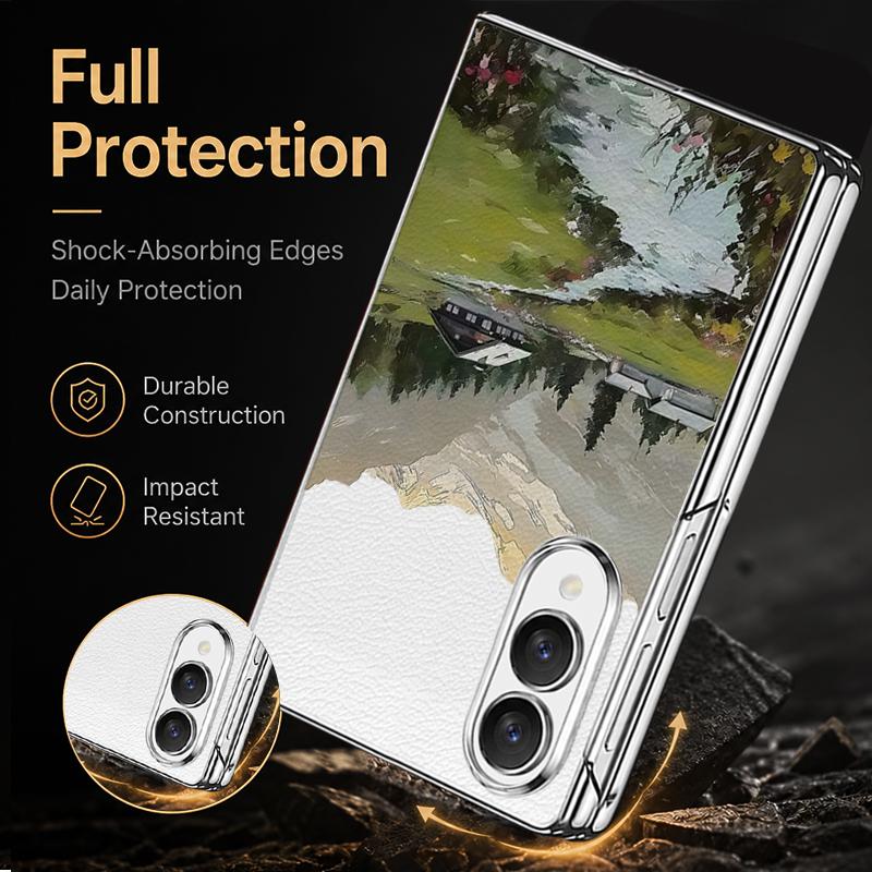 Mountain Valley Camping Art Case For Samsung Galaxy Z Fold 8 Ultra 7 6 5 4 Z Fold8 Fold7 Fold6 Fold5 Luxury Plating Leather Skin Phone Cover
