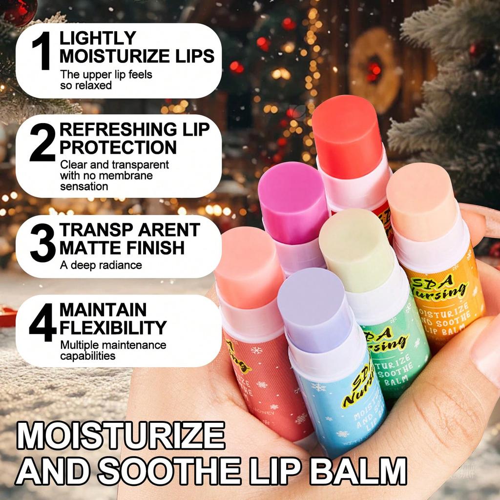 6PCS/BOX [Christmas Gift] Fruit Lipstick, Blueberry/Strawberry/Mango/Honey Peach/Avocado/Grape Flavo