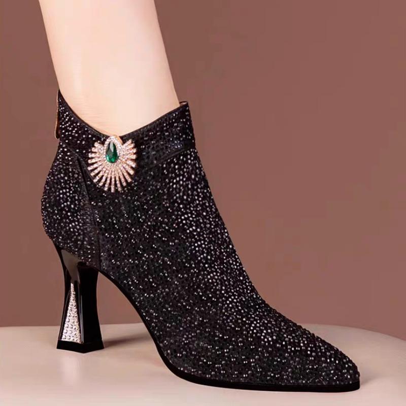 Fashion Fleece-Lined Woman Short Shoes Rhinestone Warm Sexy Ankle Boots for Women Goth High Quality Sale On Offer New In Y2k Pu Booties