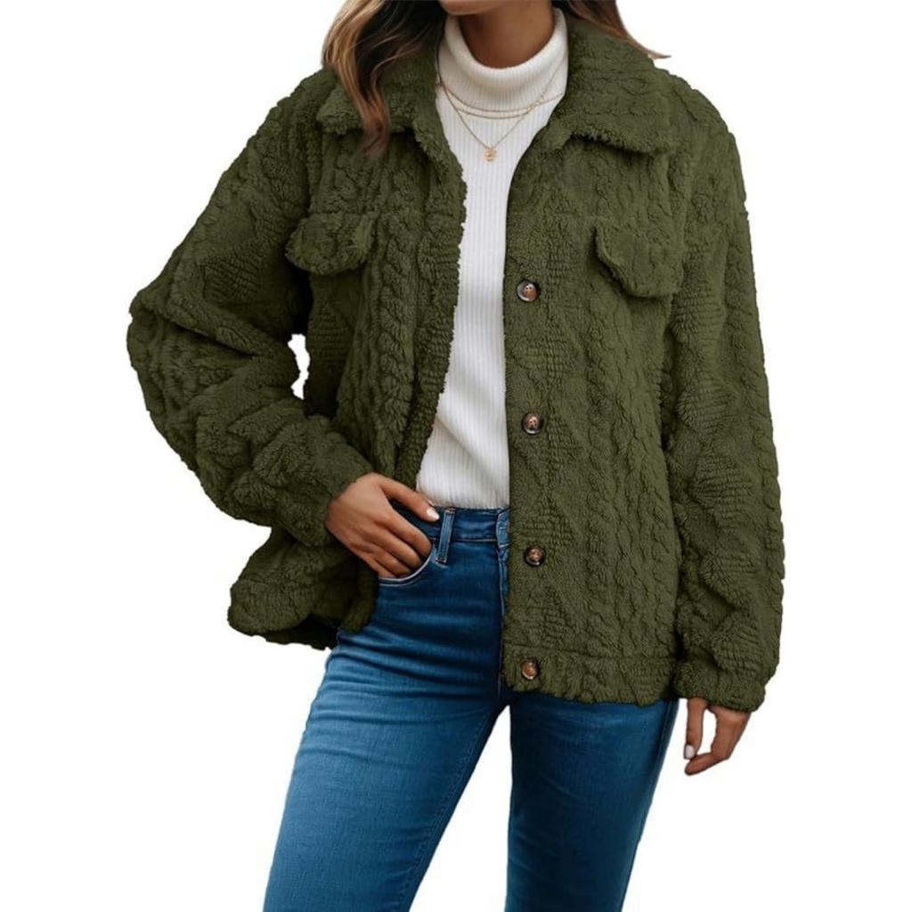 Fall Winter Women's Lapel Fleece Cardigan Long Sleeve Casual Warm Thick Coat For European American