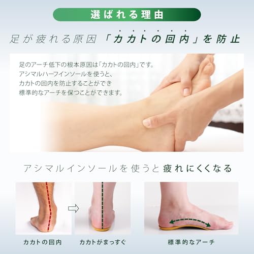 ASHIMARU Half Insole, Made in Japan, Thin Arch Support for All Shoes, Big Toe Support, Shock Absorption, Reduces Heel Pain in Knees, Hips, and Legs, P