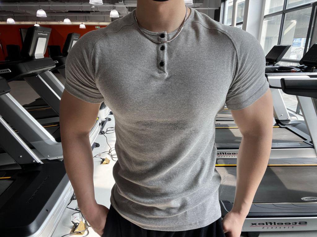Men's Slim Fit Ribbed T-Shirt - Stretchy, Tight-Fitting, Round Neck, Short Sleeve, Muscle-Defining Fitness Tee