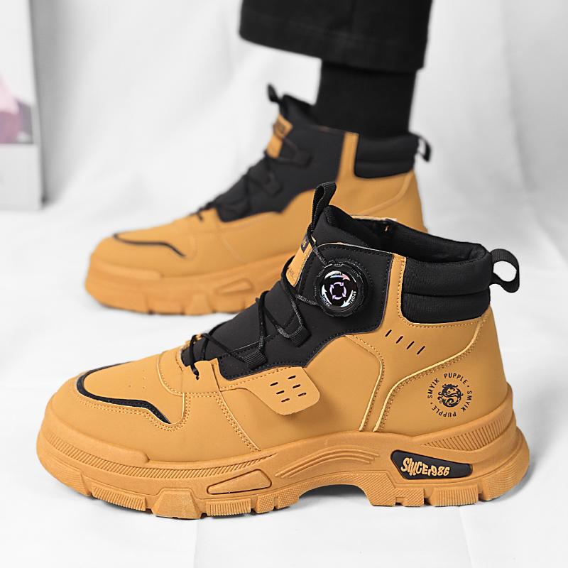Pánské boty podzimní a zimní ležérní žluté boty protiskluzové outdoorové boty měkká podrážka módní mládež rotační tkaničky pracovní boty