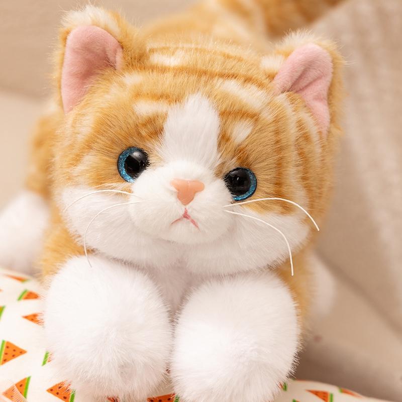 Simulation Black And White Cats Plushie Lifelike Striped Cat Kitten Deep Blue Eyes Cat Plush Toy Home Decor Black Doll Toys