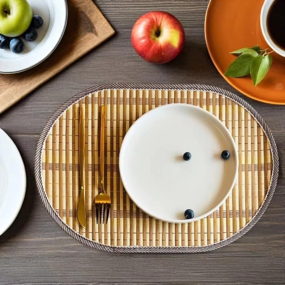 Lightweight Bamboo Placemat Edge Binding Kitchen Table Mat Kitchen Decoration