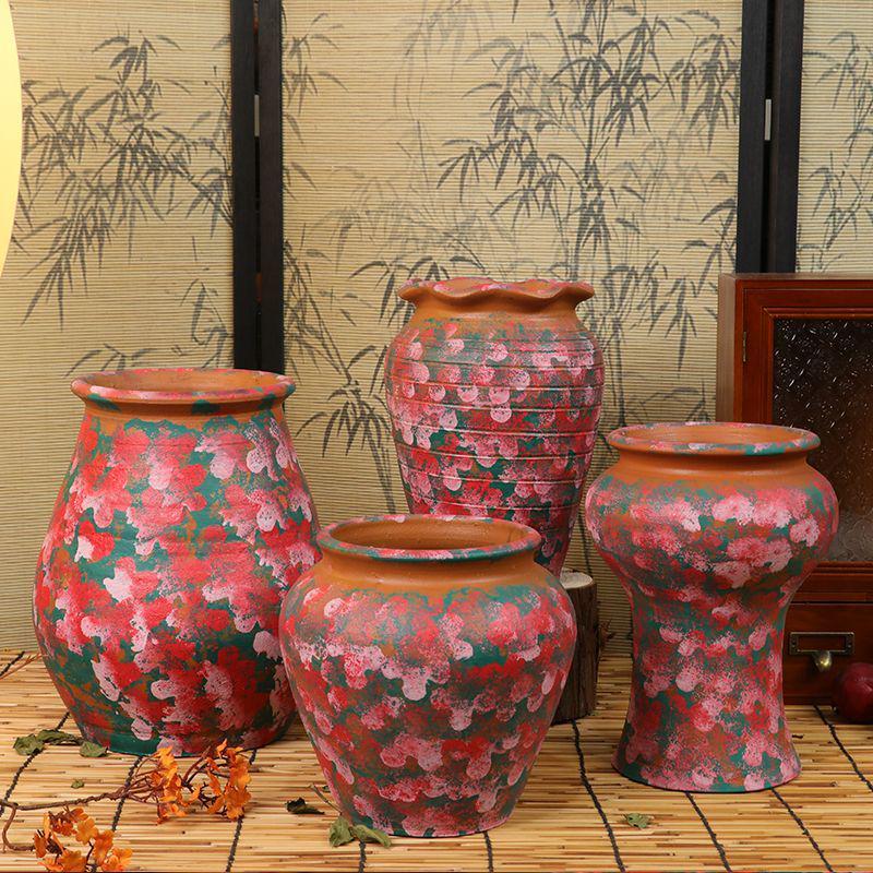 Hand-Painted Terracotta Flower Pots - Breathable Red Clay, Unglazed, Large Diameter, Creative Folk-Inspired Vases for Green Plants.