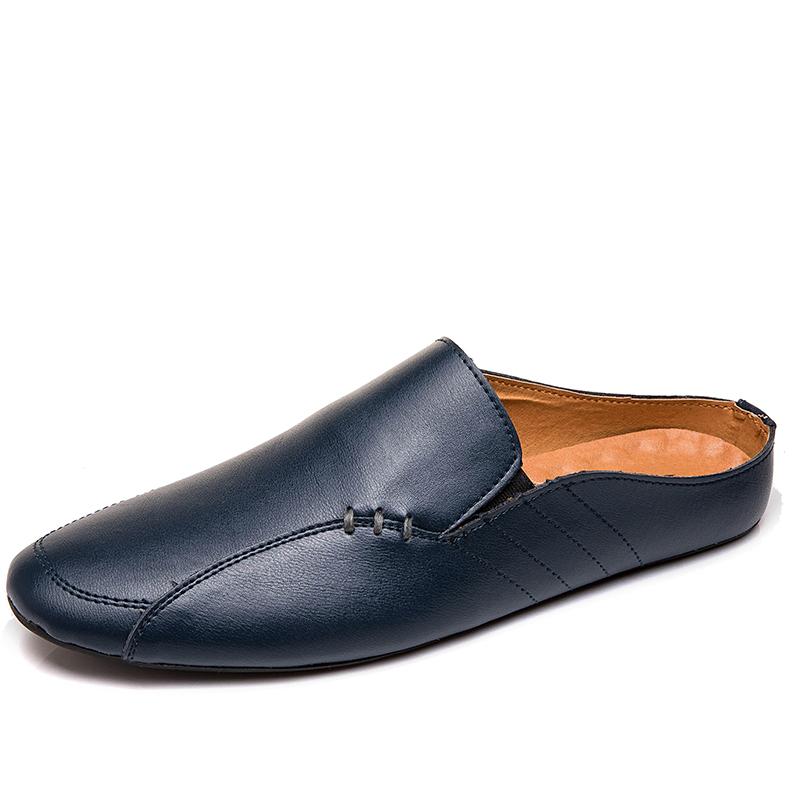 Mode Italienische Luxusmarke Herren Hausschuhe Echtes Leder Slipper Herren Mokassins Lässig Rutschfest Herrenschuhe Sommermode Halbschuhe Herren 43 blau