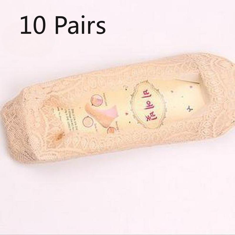 

10 пар весенне-летних кружевных носков-лодочек для женщин, тонкие силиконовые невидимые носки из ледяного шелка, влагоотводящие и дышащие носки 10 pairs телесный
