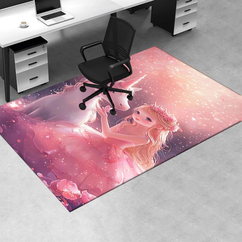 Unicorn and Princess Chair Mat: Office Carpet, Oversized Rug for Home Decor, Sofa Mat, Desk Pad Gift Suitable for Bedroom, Living Room, Any Room