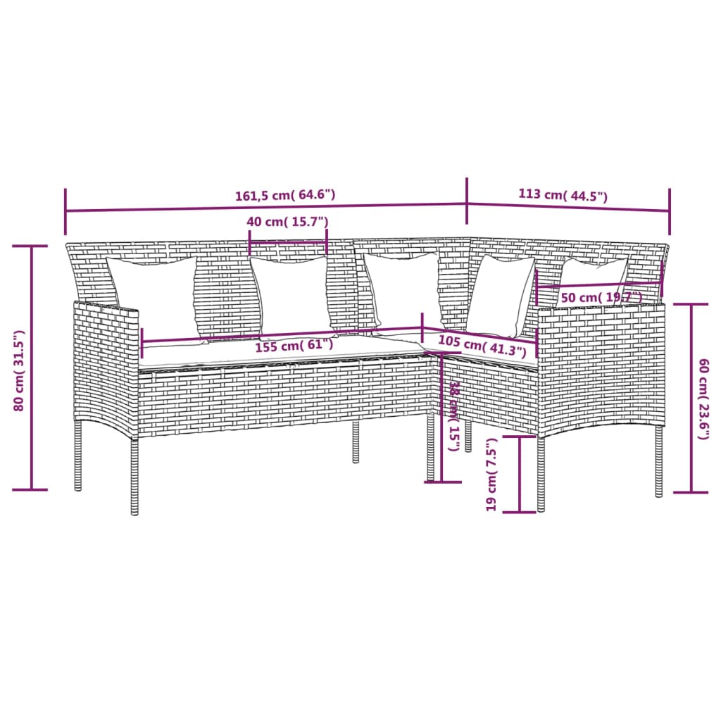 L shaped Sofa with Cushions Poly Rattan Grey