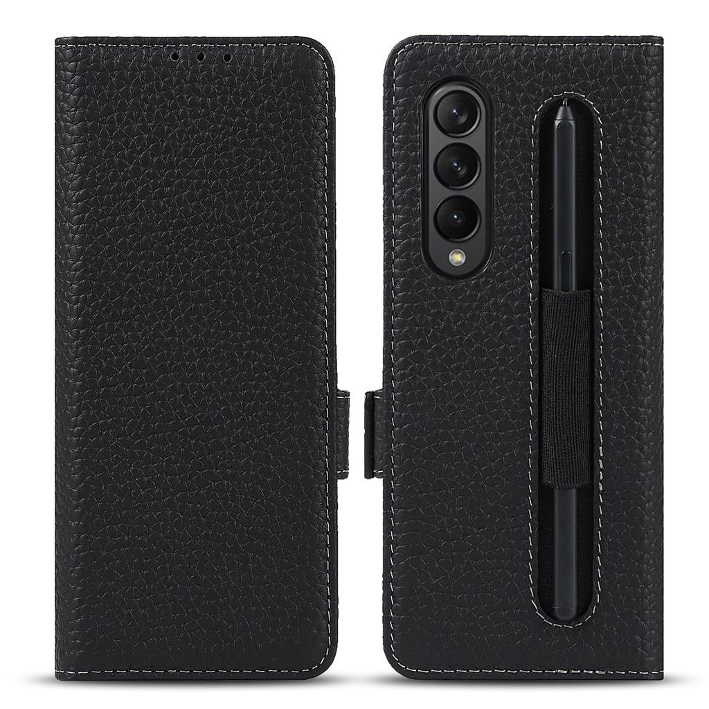 Leder-Geldbörse mit Stiftschlitz für Samsung Galaxy Z Fold 3, Hülle mit Kartenfächern, Klappständer, S-Pen-Halter für Z Fold 3 5g
